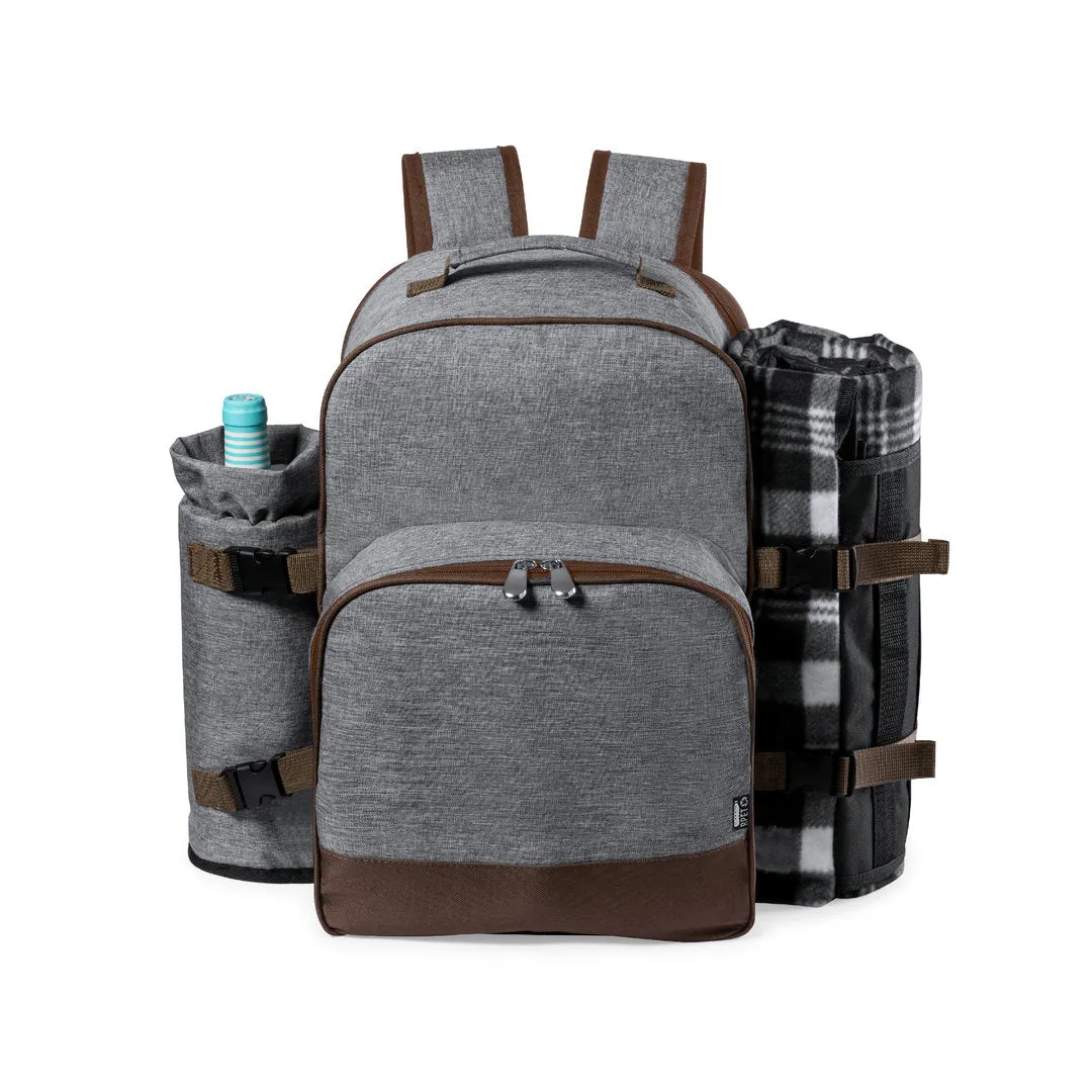 Sac à dos glacière pour pique nique avec 4 services intégrés, polyester, acier, bois, pp et inox SEYMAN