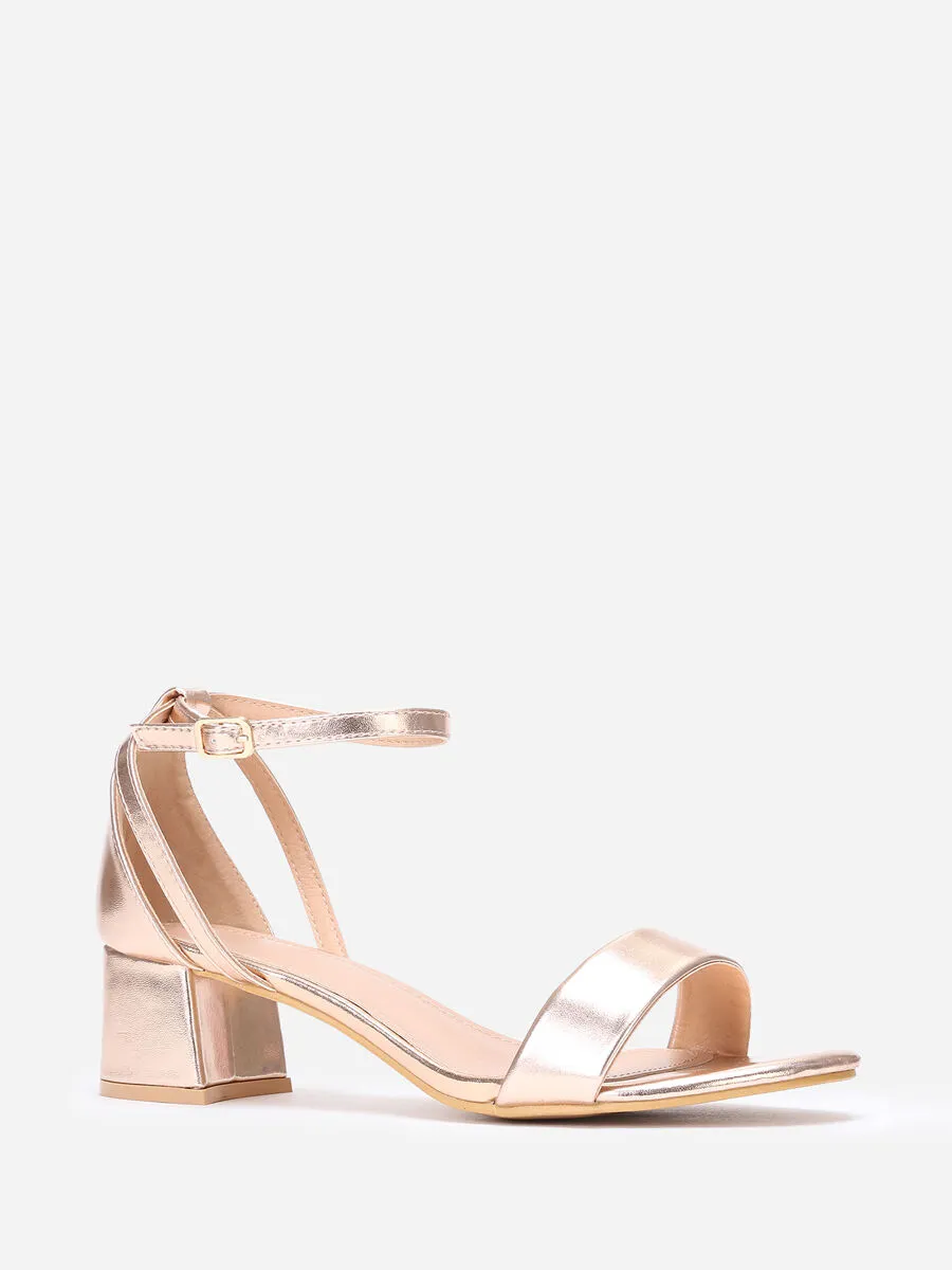 Sandales à talon carré arrondi grandes tailles- Doré rose