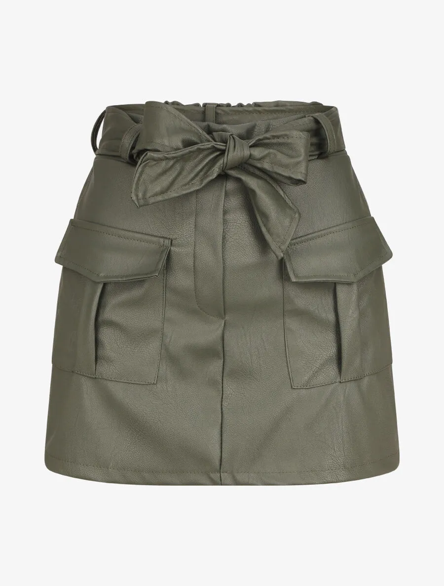 Short droit style jupe en simili - Kaki