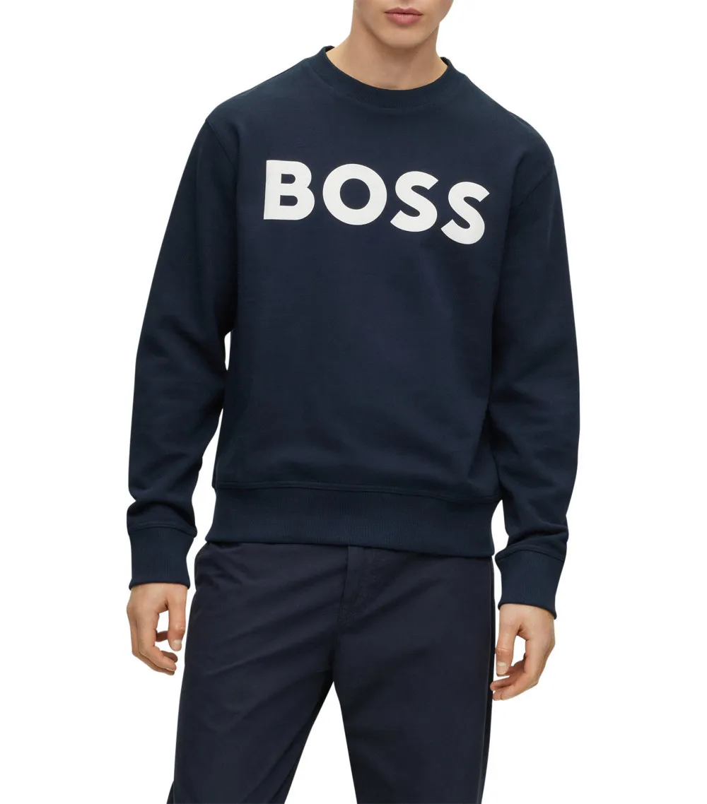 Sweat Boss coton avec manches longues et col rond  marine