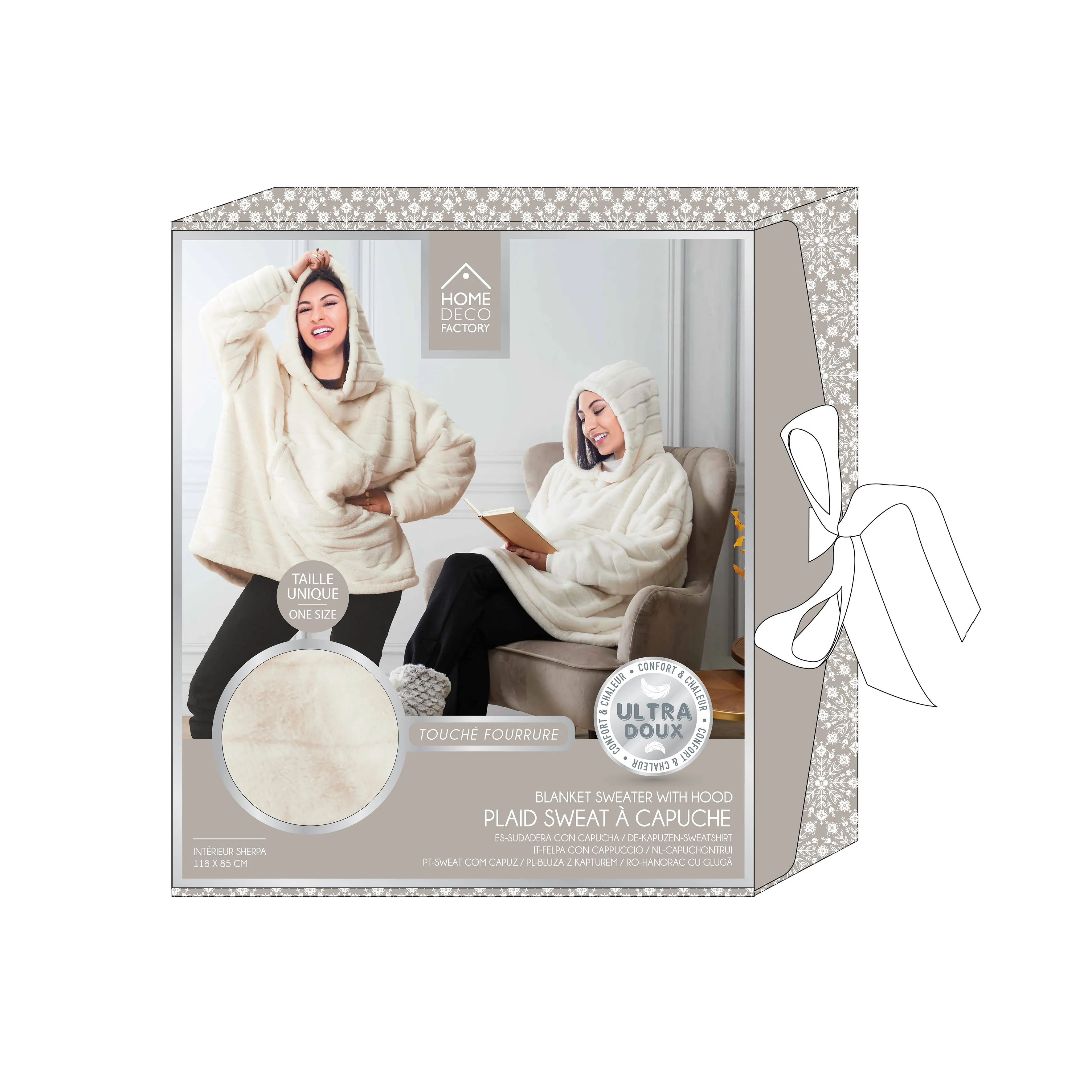 SWEAT PLAID FAUSSE FOURRURE BLANC