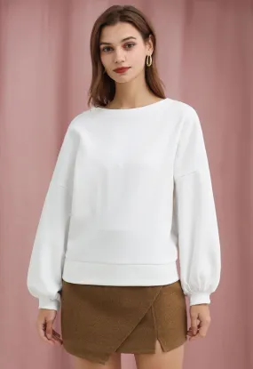Sweat-shirt en coton avec nœud au dos, blanc