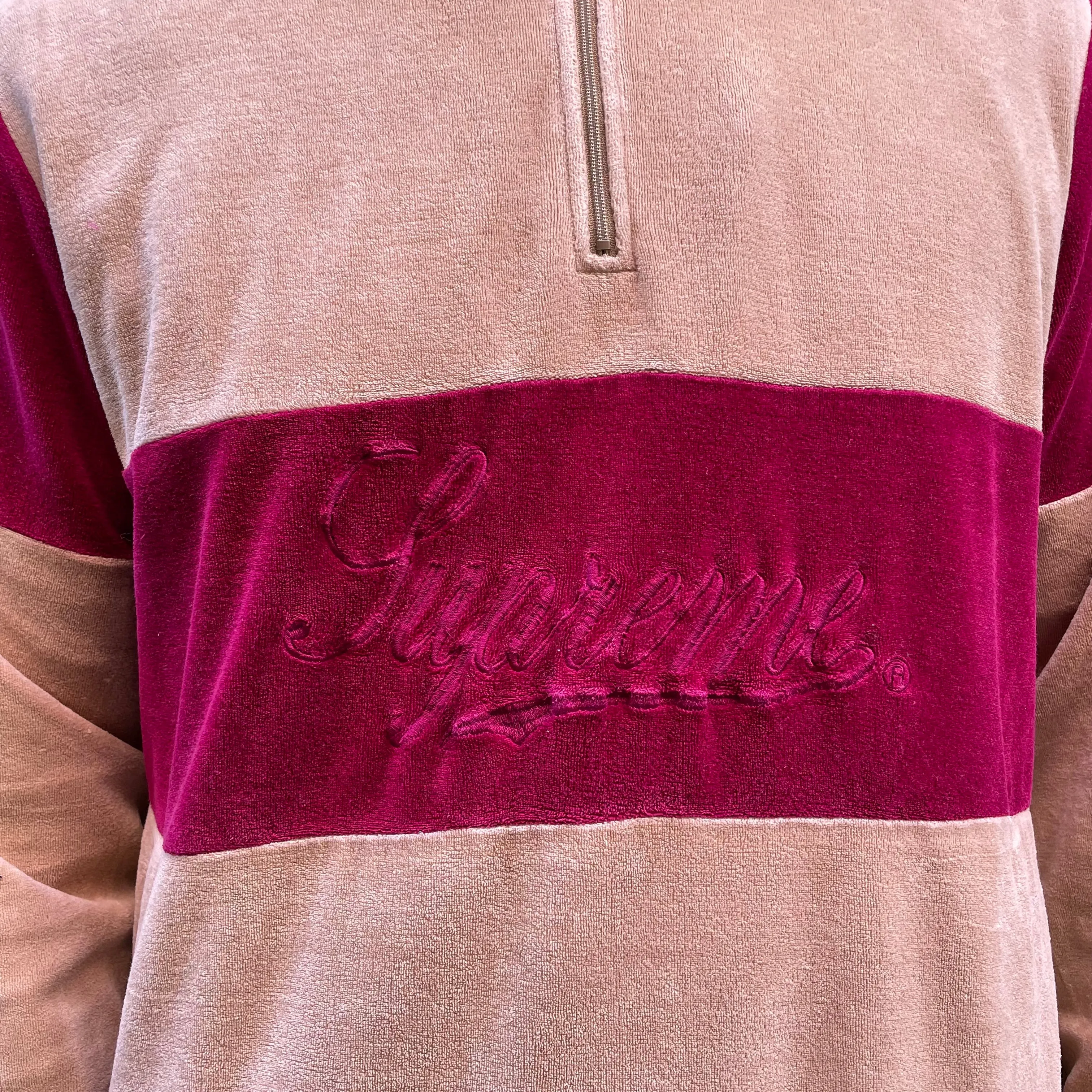 Sweat supreme velour beige/magenta - L - La Bonne Tenue