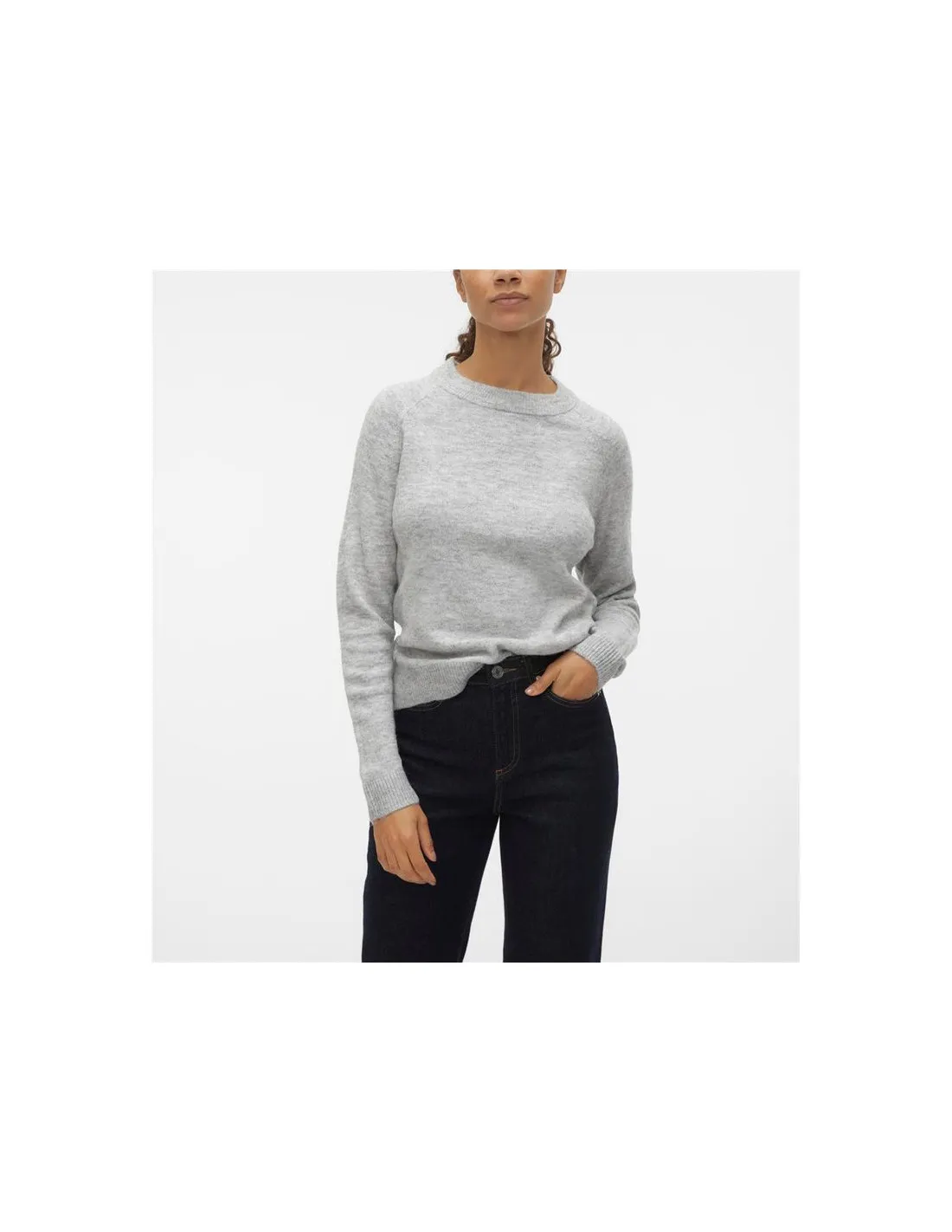 Sweat Vero Moda filuca col O Mélange gris clair Femme