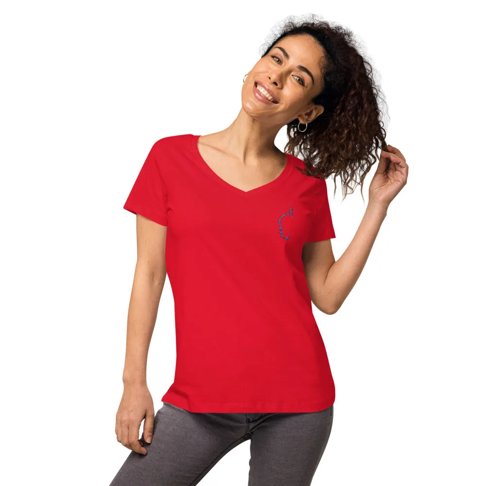 T-shirt col V brodé ajusté Corse