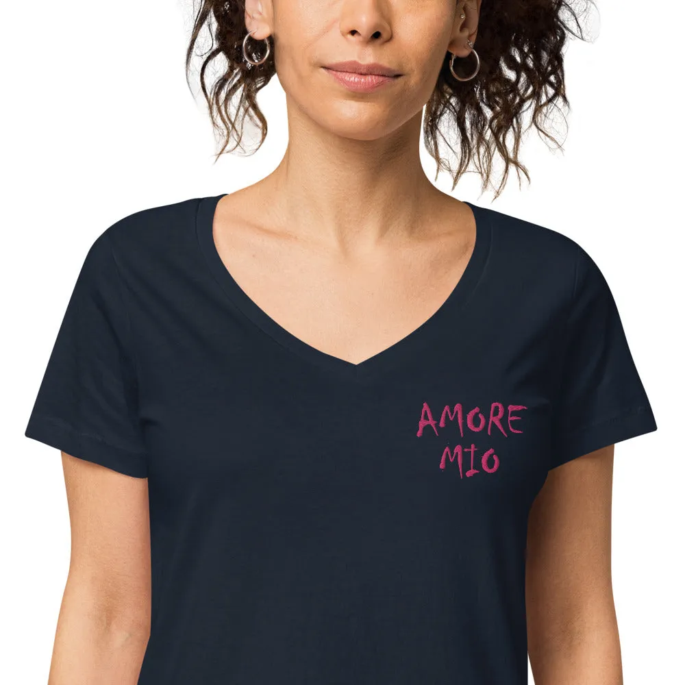 T-shirt col V Brodé ajusté femme Amore Mio