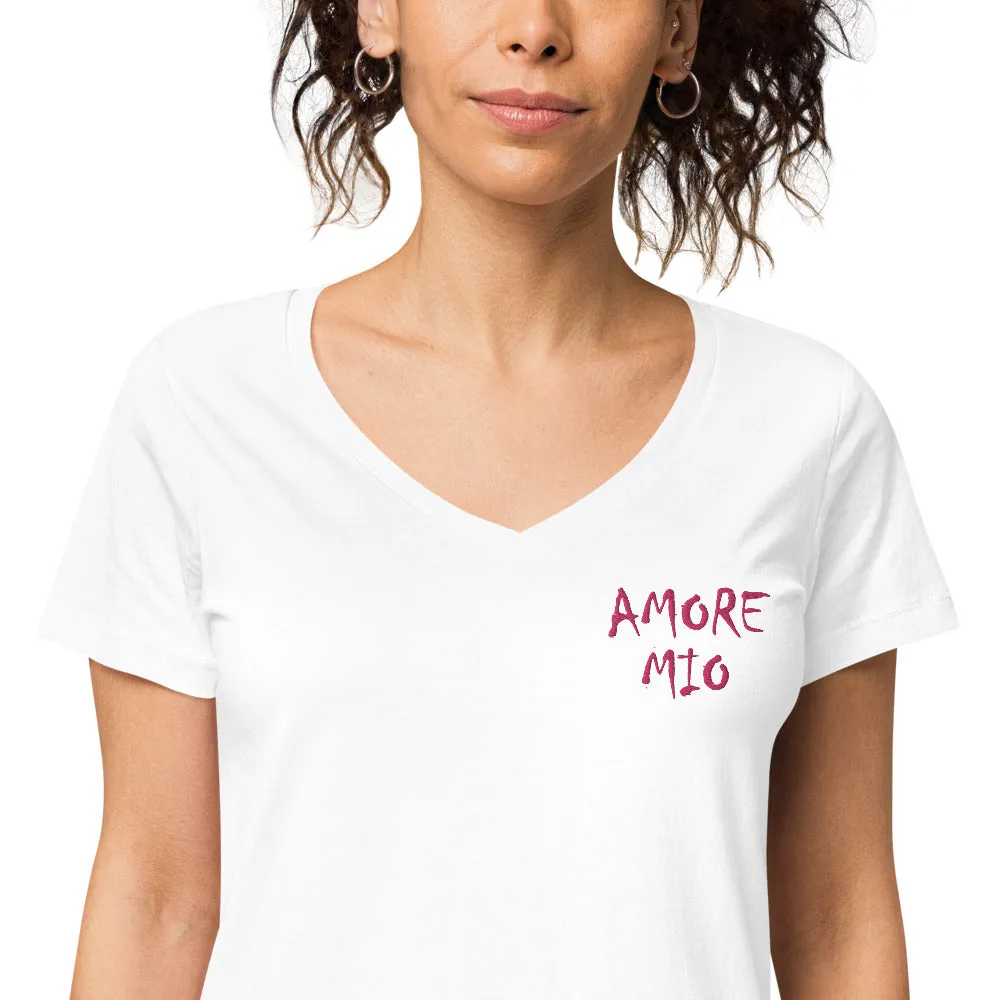T-shirt col V Brodé ajusté femme Amore Mio