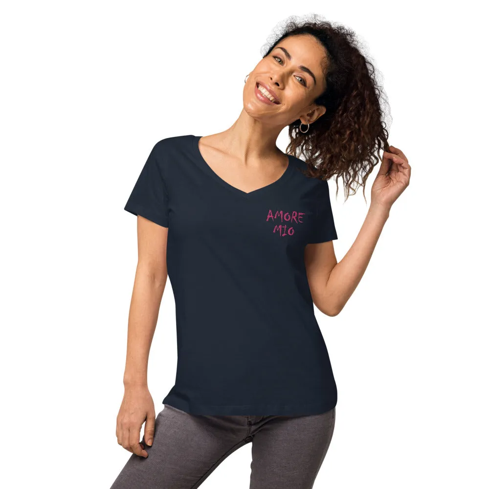 T-shirt col V Brodé ajusté femme Amore Mio