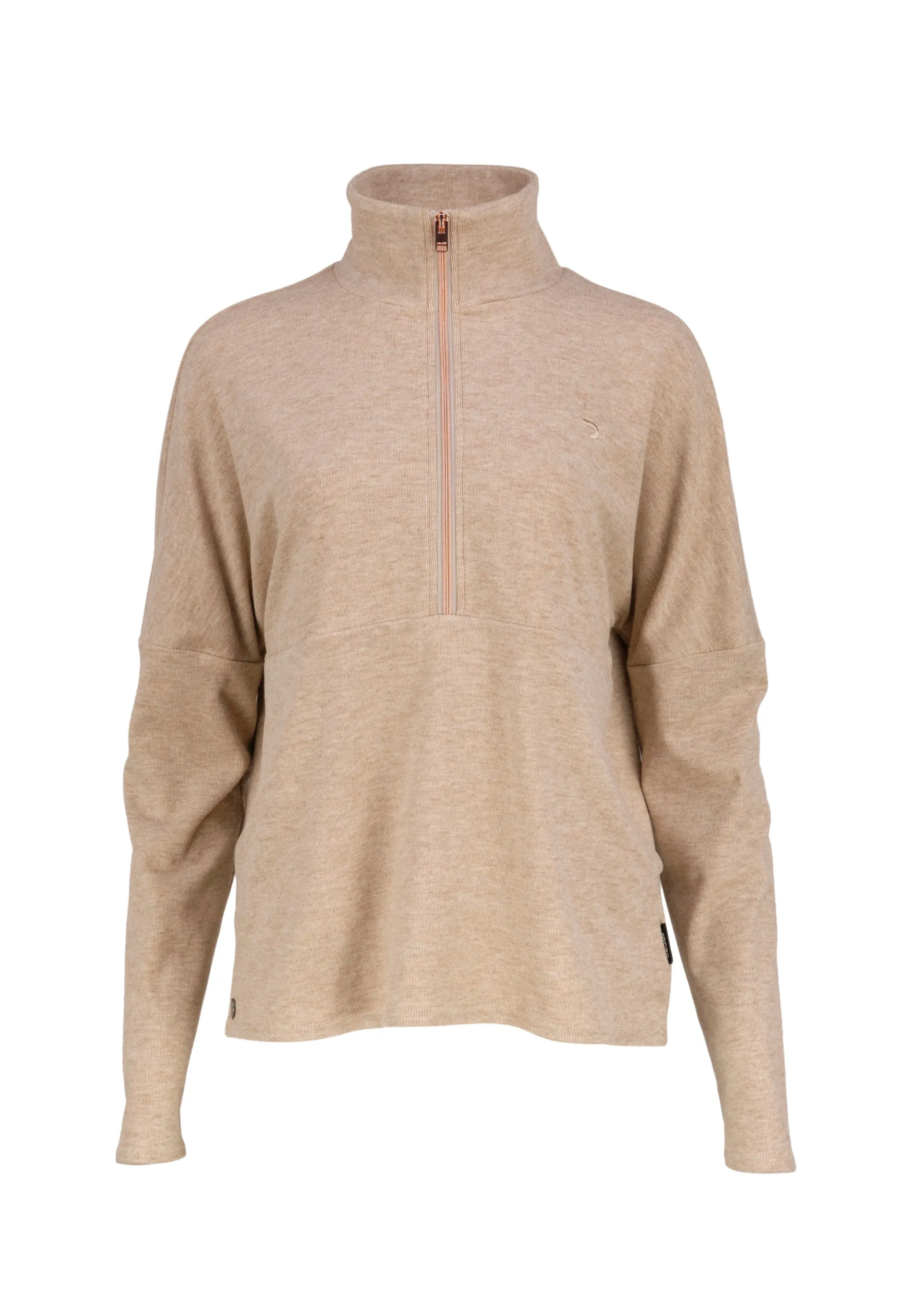 T-shirt femme longues manches avec col zippé beige