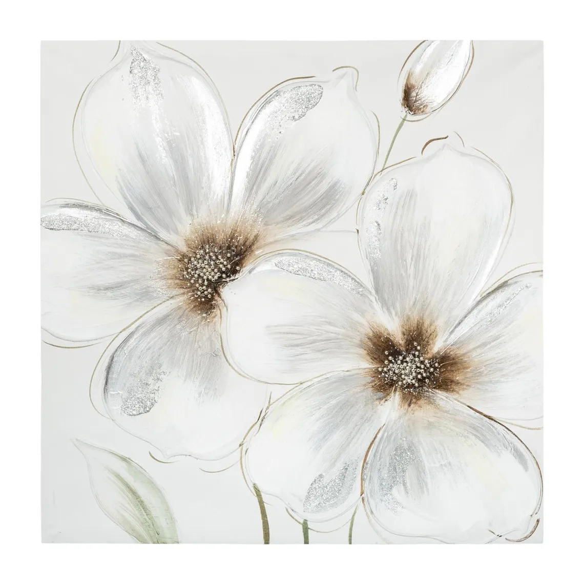 Toile Peinture Fleurs gris 48 x 48 cm  | 3 Suisses